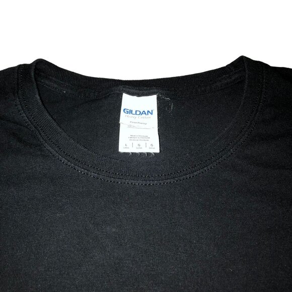 RARE PYROMANIA DEF LEPPARD T SHIRT SZ L BLACK UNION JACK LOGO CAP SLEEVE WOMENS - Picture 4 of 5